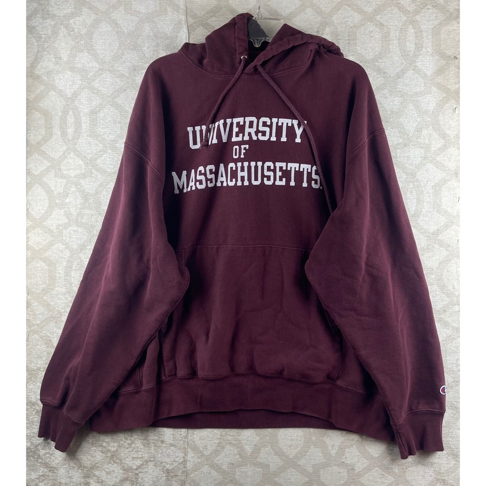 Champion Reverse Weave UMass Amherst Hoodie XXL Y2K Maroon University Sweatshirt
